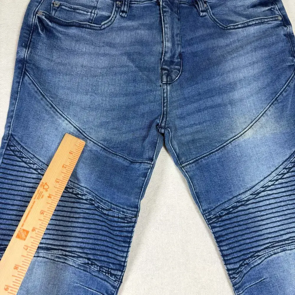 True Religion Jeans Mens 34 (Fits 34x33) Blue Rocco Skinny Moto Biker Denim